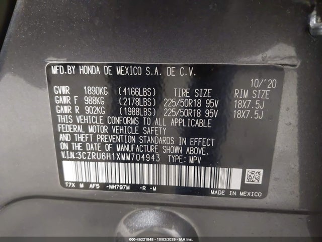 Aukcja sprzedaży 2021 Honda Hr-v Awd Sport, vin: 3CZRU6H1XMM704943, numer aukcji: 46221848