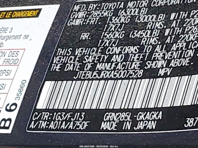 Продажа на аукционе авто 2010 Toyota 4runner Sr5 V6, vin: JTEBU5JRXA5007528, номер лота: 46221860