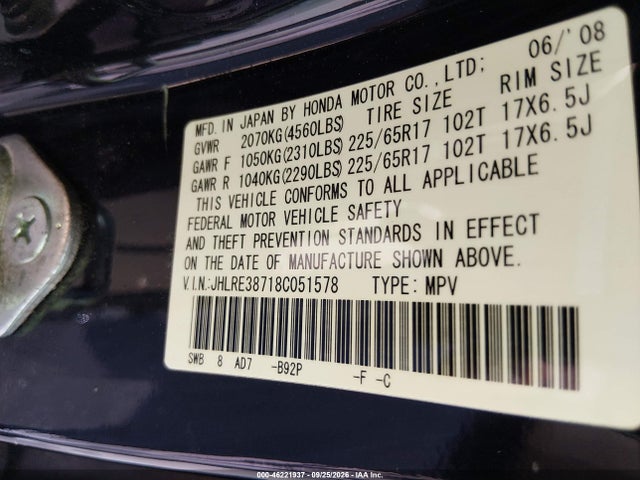 Продажа на аукционе авто 2008 Honda Cr-v Ex-l, vin: JHLRE38718C051578, номер лота: 46221937