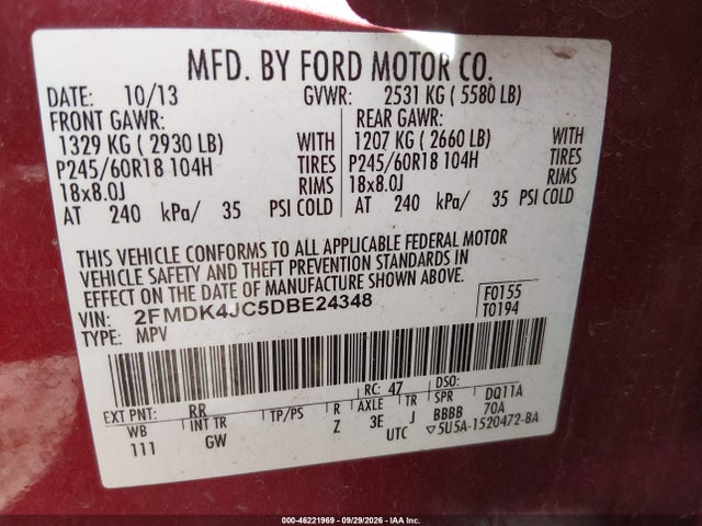Aukcja sprzedaży 2013 Ford Edge Sel, vin: 2FMDK4JC5DBE24348, numer aukcji: 46221969