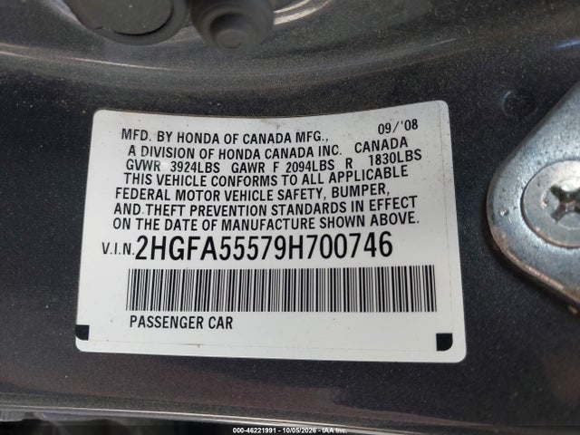 Продаж на аукціоні авто 2009 Honda Civic Si, vin: 2HGFA55579H700746, номер лоту: 46221991