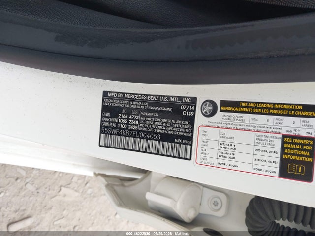 Auction sale of the 2015 Mercedes-benz C 300 Sport 4matic, vin: 55SWF4KB7FU004053, lot number: 46222030