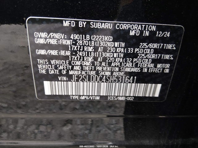 Продаж на аукціоні авто 2025 Subaru Forester Premium, vin: JF2SLDDC4SH531641, номер лоту: 46222053
