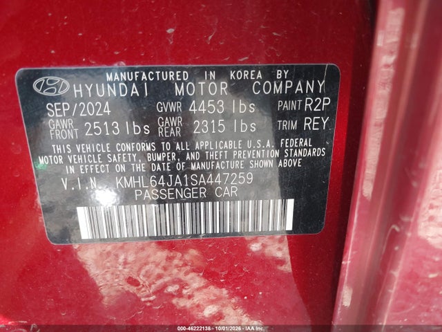 Aukcja sprzedaży 2025 Hyundai Sonata Sel, vin: KMHL64JA1SA447259, numer aukcji: 46222138