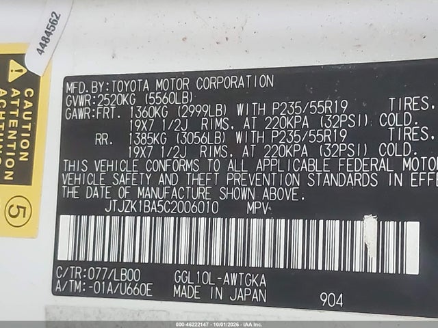 Продажа на аукционе авто 2012 Lexus Rx 350, vin: JTJZK1BA5C2006010, номер лота: 46222147