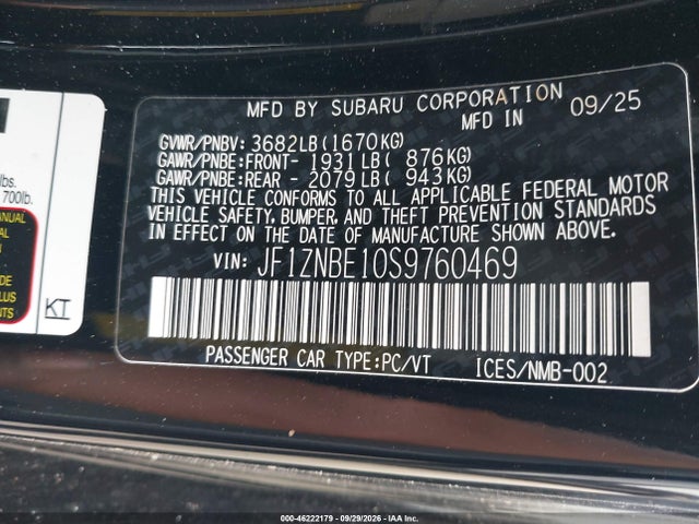 46222179 :رقم المزاد ، JF1ZNBE10S9760469 vin ، 2025 Toyota Gr86 Premium مزاد بيع