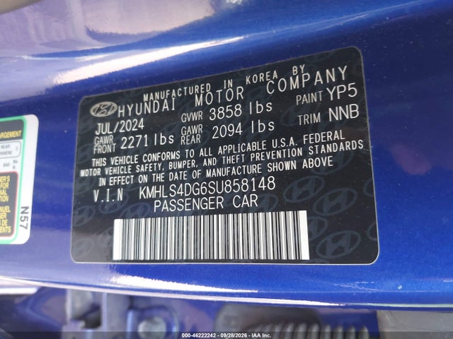 2025 Hyundai Elantra Sel Convenience მანქანა იყიდება აუქციონზე, vin: KMHLS4DG6SU858148, აუქციონის ნომერი: 46222242