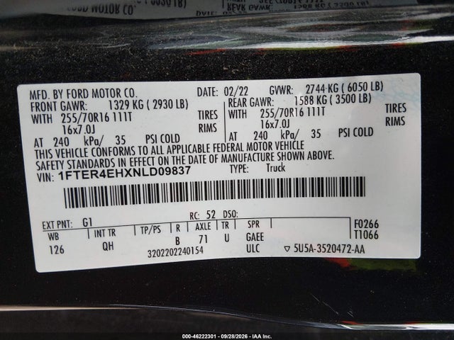 Ford RANGER XL 2022 1FTER4EHXNLD09837 Image 9