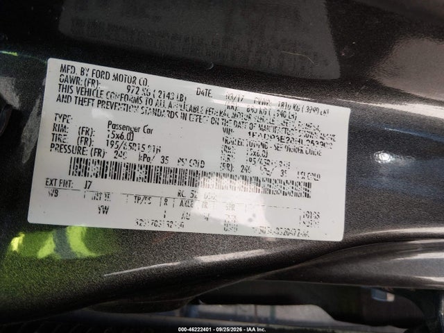 46222401 :رقم المزاد ، 1FADP3E28HL253902 vin ، 2017 Ford Focus S مزاد بيع