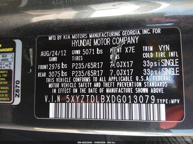 Продажа на аукционе авто 2013 Hyundai Santa Fe Sport, vin: 5XYZTDLBXDG013079, номер лота: 46222405