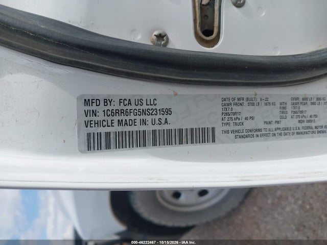 2022 Ram 1500 Classic Tradesman  4x2 6'4 Box მანქანა იყიდება აუქციონზე, vin: 1C6RR6FG5NS231595, აუქციონის ნომერი: 46222467
