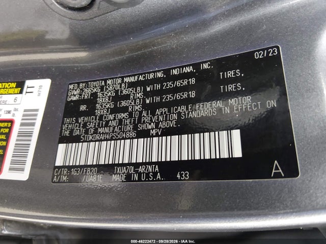 Продаж на аукціоні авто 2023 Toyota Highlander Le, vin: 5TDKDRAH4PS504886, номер лоту: 46222472