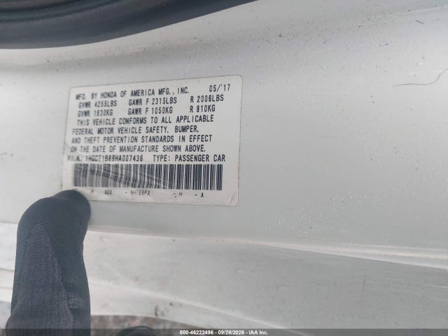 Aukcja sprzedaży 2017 Honda Accord Ex-l, vin: 1HGCT1B89HA007436, numer aukcji: 46222496