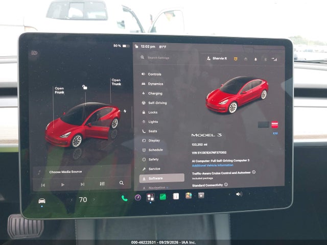 46222531 :رقم المزاد ، 5YJ3E1EA7NF371302 vin ، 2022 Tesla Model 3 Rear-wheel Drive مزاد بيع