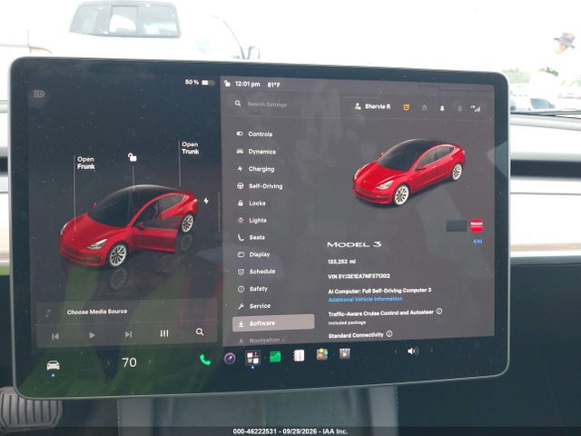 46222531 :رقم المزاد ، 5YJ3E1EA7NF371302 vin ، 2022 Tesla Model 3 Rear-wheel Drive مزاد بيع
