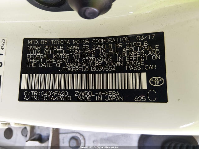 Toyota Prius Two 2017 JTDKBRFU0H3039554 Image 9