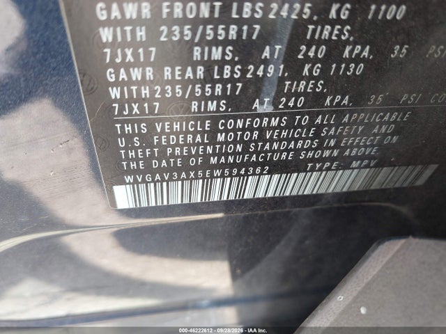Продажа на аукционе авто 2014 Volkswagen Tiguan Se, vin: WVGAV3AX5EW594362, номер лота: 46222612