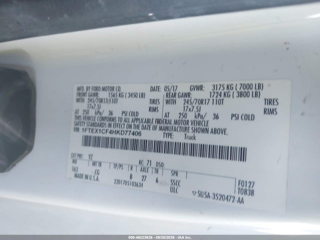 Ford F-150 Xl 2017 1FTEX1CF4HKD77406 Image 9