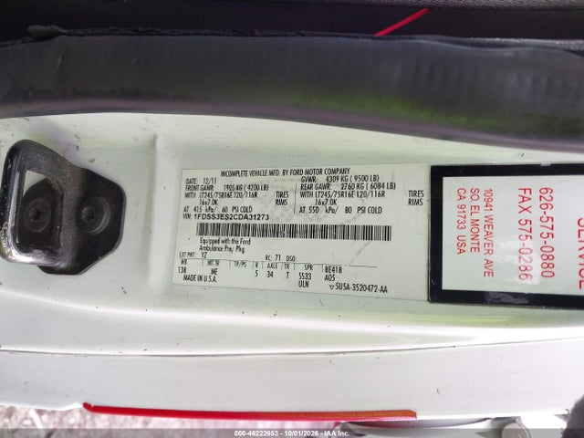Продажа на аукционе авто 2012 Ford E-350 Super Duty Commercial, vin: 1FDSS3ES2CDA31273, номер лота: 46222653