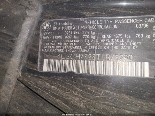 Продажа на аукционе авто 1996 Bmw Z3 1.9, vin: 4USCH7323TLB75290, номер лота: 46222655
