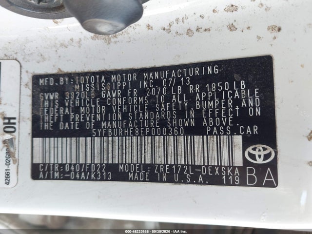 Aukcja sprzedaży 2014 Toyota Corolla S Plus, vin: 5YFBURHE8EP000360, numer aukcji: 46222666