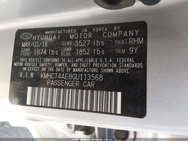 Продажа на аукционе авто 2016 Hyundai Accent Se, vin: KMHCT4AE8GU113568, номер лота: 46222694