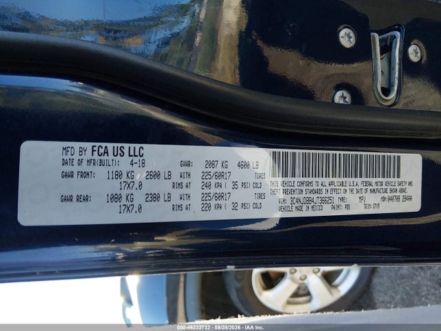 Продаж на аукціоні авто 2018 Jeep Compass Latitude 4x4, vin: 3C4NJDBB4JT366251, номер лоту: 46222732