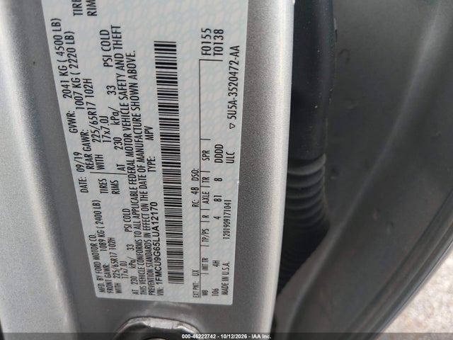 2020 Ford Escape Se მანქანა იყიდება აუქციონზე, vin: 1FMCU9G65LUA12170, აუქციონის ნომერი: 46222742