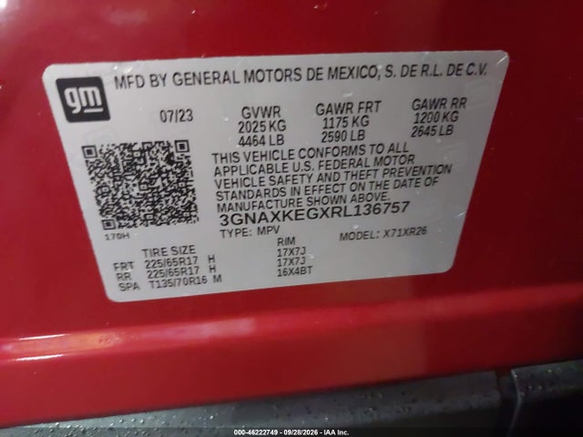 Aukcja sprzedaży 2024 Chevrolet Equinox Fwd Lt, vin: 3GNAXKEGXRL136757, numer aukcji: 46222749