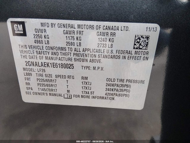 Aukcja sprzedaży 2014 Chevrolet Equinox Ls, vin: 2GNALAEK1E6180025, numer aukcji: 46222757