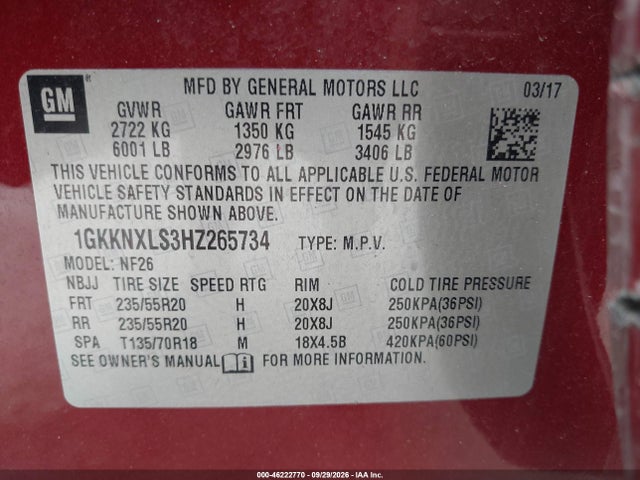 2017 Gmc Acadia Denali მანქანა იყიდება აუქციონზე, vin: 1GKKNXLS3HZ265734, აუქციონის ნომერი: 46222770