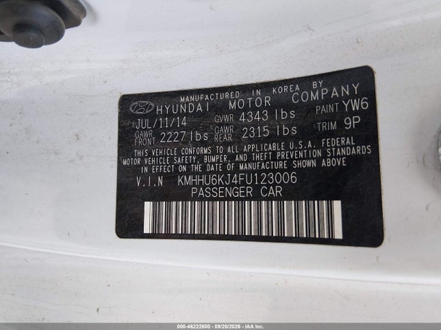 Aukcja sprzedaży 2015 Hyundai Genesis 3.8 R-spec, vin: KMHHU6KJ4FU123006, numer aukcji: 46222800