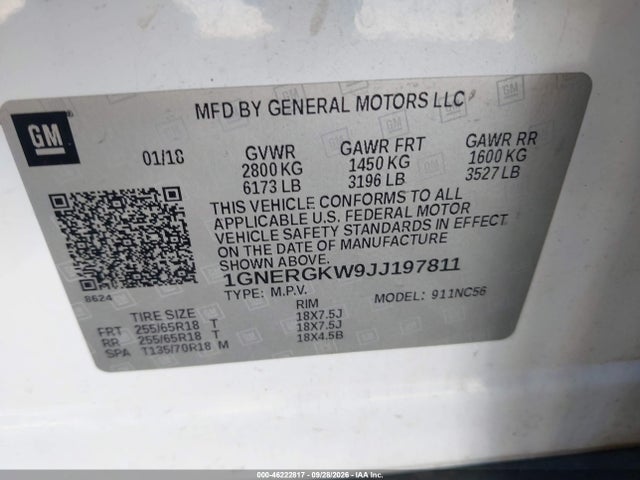 46222817 :رقم المزاد ، 1GNERGKW9JJ197811 vin ، 2018 Chevrolet Traverse 1lt مزاد بيع