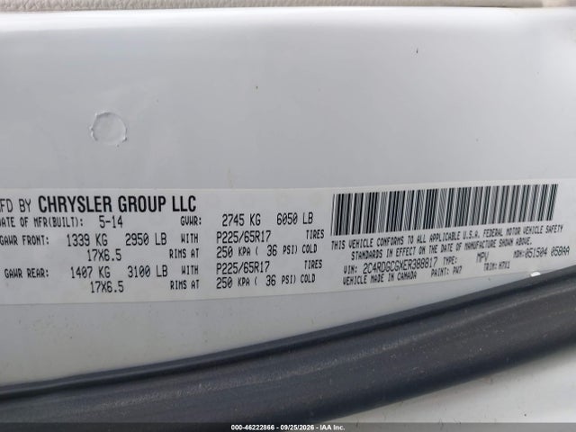 Aukcja sprzedaży 2014 Dodge Grand Caravan Sxt, vin: 2C4RDGCGXER388817, numer aukcji: 46222866
