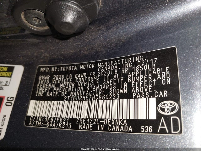 2T1BURHE7HC860223 Toyota COROLLA LE