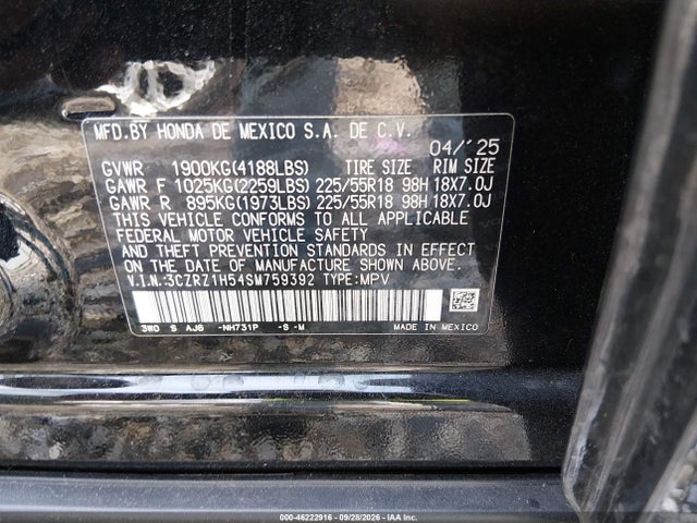 Aukcja sprzedaży 2025 Honda Hr-v 2wd Sport, vin: 3CZRZ1H54SM759392, numer aukcji: 46222916
