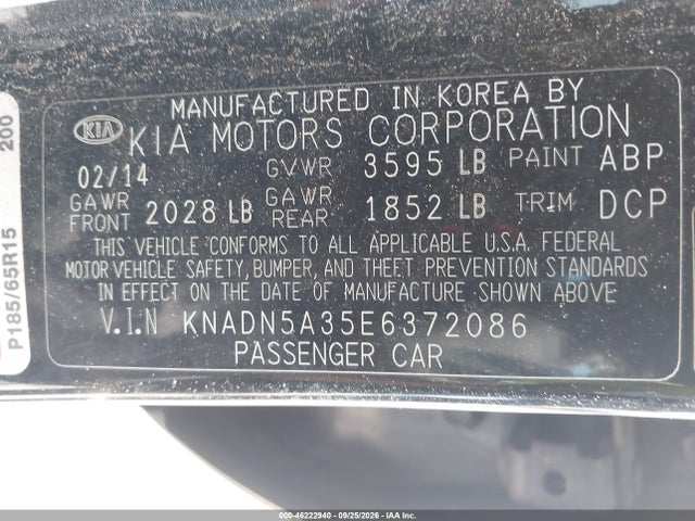 KIA RIO EX 2014 KNADN5A35E6372086 Image 9