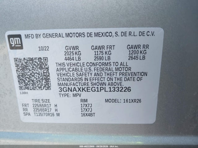 Aukcja sprzedaży 2023 Chevrolet Equinox Fwd Lt, vin: 3GNAXKEG1PL133226, numer aukcji: 46222989