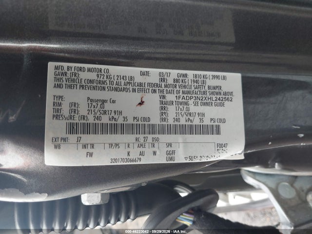 Продажа на аукционе авто 2017 Ford Focus Titanium, vin: 1FADP3N2XHL242562, номер лота: 46223042