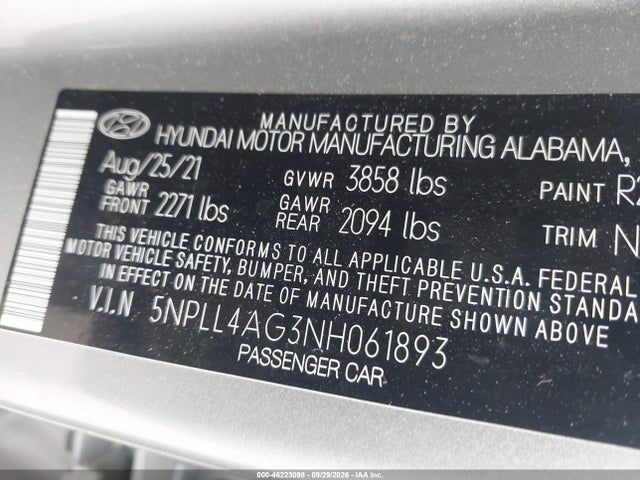 2022 Hyundai Elantra Se მანქანა იყიდება აუქციონზე, vin: 5NPLL4AG3NH061893, აუქციონის ნომერი: 46223098