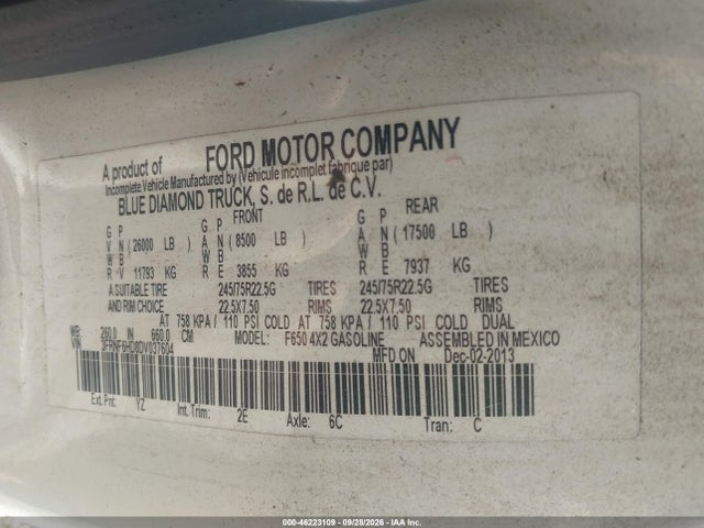 Продаж на аукціоні авто 2013 Ford F-650 Gas, vin: 3FRNF6HD8DV037604, номер лоту: 46223109