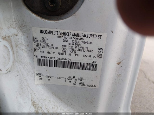2016 Ford F-350 Chassis Xl მანქანა იყიდება აუქციონზე, vin: 1FD8X3GT1GEC90404, აუქციონის ნომერი: 46223111