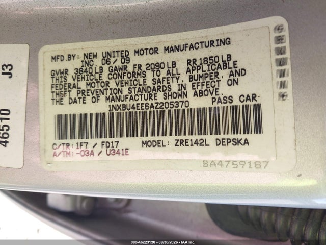 Aukcja sprzedaży 2010 Toyota Corolla S, vin: 1NXBU4EE6AZ205370, numer aukcji: 46223128