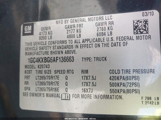 Aukcja sprzedaży 2010 Chevrolet Silverado 2500hd Lt, vin: 1GC4KXBG6AF136663, numer aukcji: 46223133