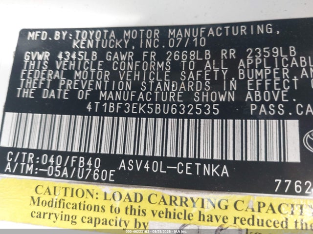 Продаж на аукціоні авто 2011 Toyota Camry Le, vin: 4T1BF3EK5BU632535, номер лоту: 46223163