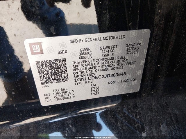 46223166 :رقم المزاد ، 1GNLCDEC2JR363645 vin ، 2018 Chevrolet Tahoe Commercial Fleet مزاد بيع