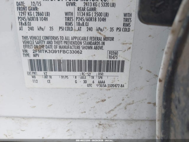 Продажа на аукционе авто 2015 Ford Edge Se, vin: 2FMTK3G91FBC33062, номер лота: 46223205