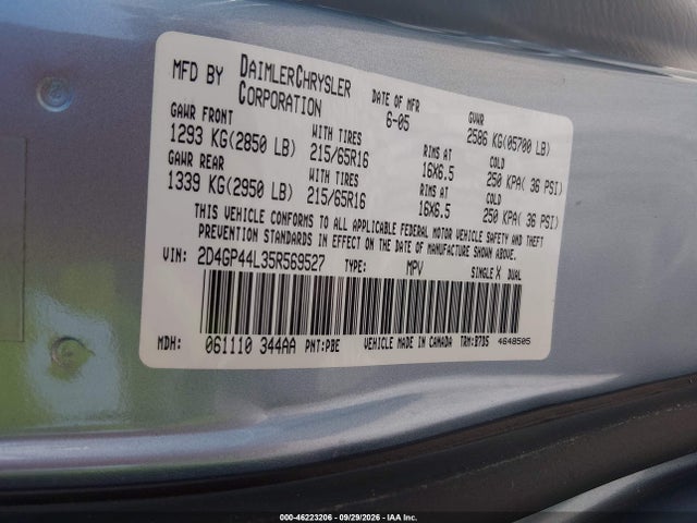 Aukcja sprzedaży 2005 Dodge Grand Caravan Sxt, vin: 2D4GP44L35R569527, numer aukcji: 46223206
