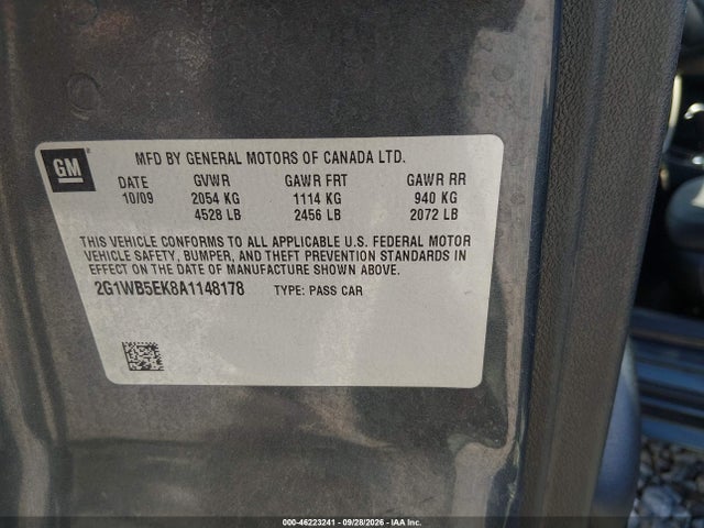 46223241 :رقم المزاد ، 2G1WB5EK8A1148178 vin ، 2010 Chevrolet Impala Lt مزاد بيع