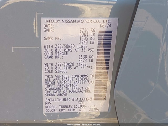 Aukcja sprzedaży 2025 Infiniti Qx60 Autograph Awd, vin: 5N1AL1HU8SC331088, numer aukcji: 46223255